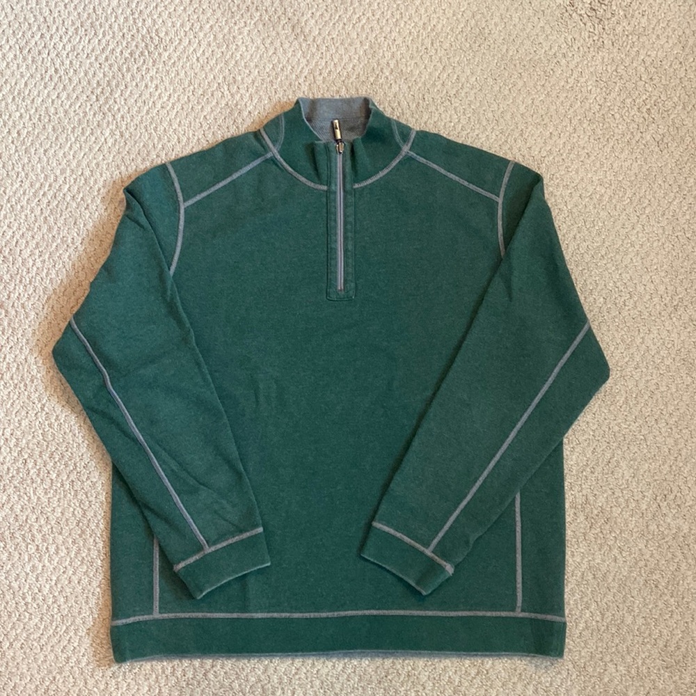 Tommy Bahama reversible 1/4 zip pullover.  Size L. Green reverses to grey